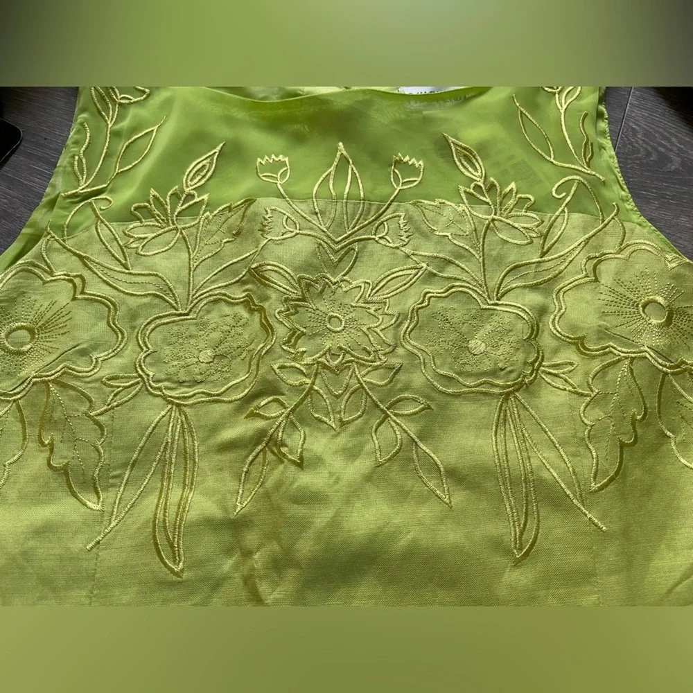 Vintage Fancy Lady Ramie Floral Embroidered Kiwi Green Sleeveless Top 10 NWT! - Picture 2 of 7